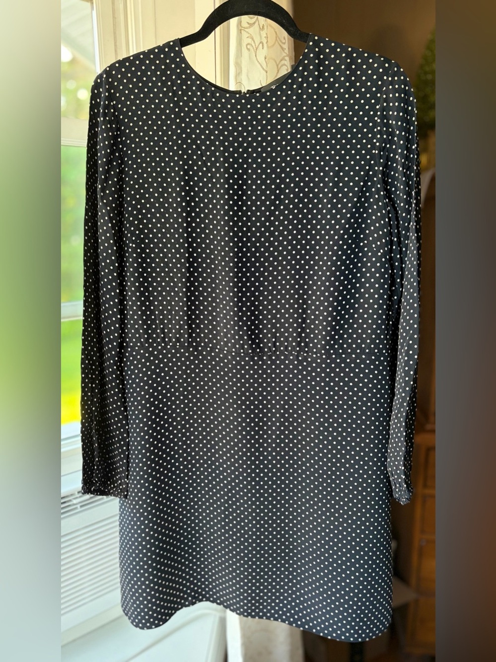 Theory Black Polka Dot Lng Sleeve Dress Office Minimalist Capsule Wardrobe Sz 12